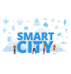 Smart City Concept With Big Words And People