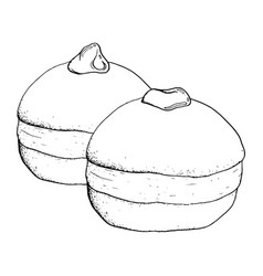 Two Donuts For Hanukkah Holiday Black White Sketch