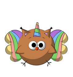 Cute Owl In Rainbow Unicorn Costume With Wing