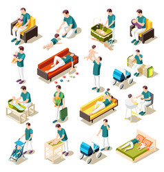 Fathers On Maternity Leave Isometric Set