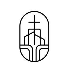 Religion Line Cross On Building Church Logo