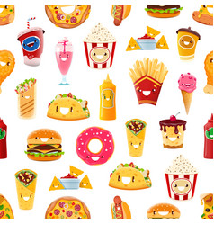 Cartoon Fast Food Characters Seamless Pattern