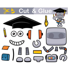 Cartoon Robot Wearing Graduate Hat Holding Pencil