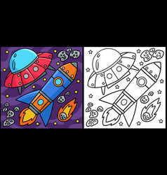 Ufo And Rocket Ship In Space Coloring