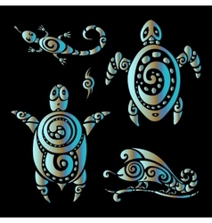 Turtle And Lizards Polynesian Tattoo Style