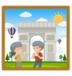 A Picture An Old Couple With Arc De Triomphe