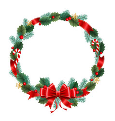 Christmas Wreath Of Bow Ribbons Spruce Branches