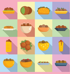 Falafel Icons Set Flat Pita Food