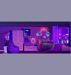 Night Teen Bedroom With Neon Light