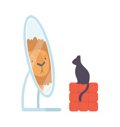 Confident cat looing in mirror seeing a lion Vector Image