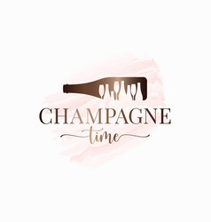 Champagne Bottle Watercolor Logo On White Design