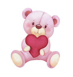 Cute Teddy Bear Hugging Red Heart Shaped Pillow