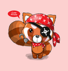 Cute Baby Cartoon Red Panda In Pirate Costume