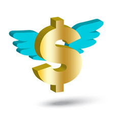 Gold Dollar With Blue Wings Tax Payment Concept