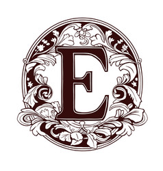 Letter E Floral Monogram Vintage Ornament Initial