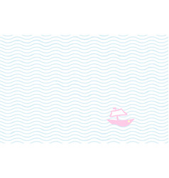 Sketch Tiny Boat In Ocean - Striped Wavy