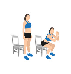 Woman Doing Chair Squat Exercise Flat