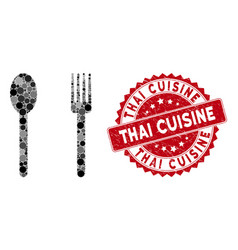 Collage Fork And Spoon With Textured Thai Cuisine