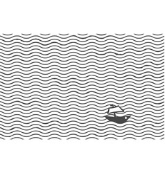 Sketch Tiny Boat In Ocean - Striped Wavy