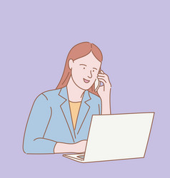 Businesswoman Phone Call With Laptop Outline