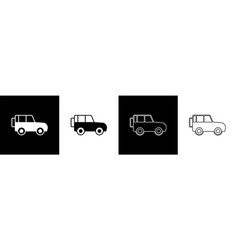 Set Off Road Car Icon Isolated On Black And White