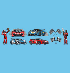 Car Racing Set Stickers Colorful