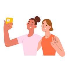 Two Female Friends Make Selfie Young Women