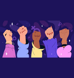 Flat Women Hands With Feminism Fists Raised Up