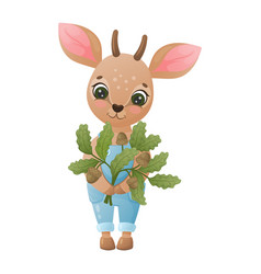 Cute Antelope Baby With Oak Twigs And Acorns