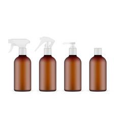 Set Of Amber Plastic Bottles With Pump And Sprayer