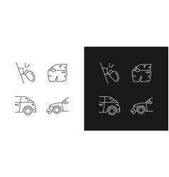 Auto Body Damage Linear Icons Set For Dark