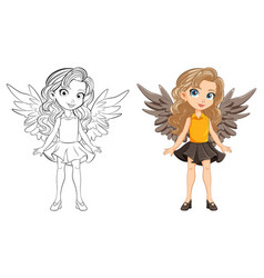 Beautiful Woman With Wings Cartoon Character And