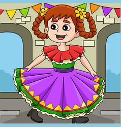 Cinco De Mayo Mexican Girl Colored Cartoon