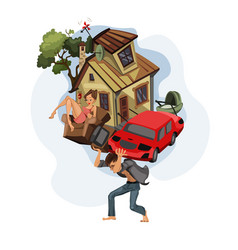 Man Carrying A House And Car On His Back