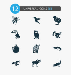 Zoo Icons Set With Bee Ovis Owl And Other