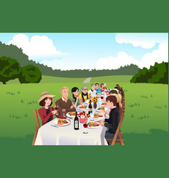 People Eating In A Farm Table