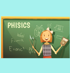 School Physics Education Classroom Cartoon Poster