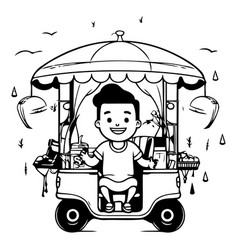 A Boy Riding A Car With Food