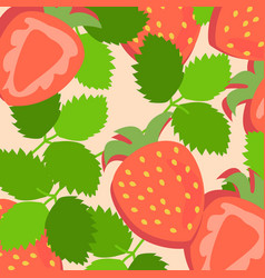 Fresh Strawberry With Leaves Ornament Wall Paper