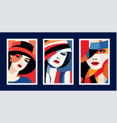 Set Of Abstract Portraits Women In Retro Style