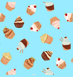 Cupcakes Seamless Pattern On Blue Background