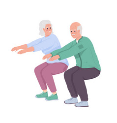 Elderly Couple Doing Sit Ups Semi Flat Color