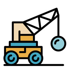 Crane Wrecking Ball Icon Color Outline