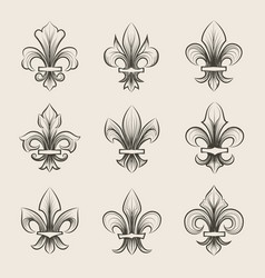 Engraving Fleur De Lis Icons Set