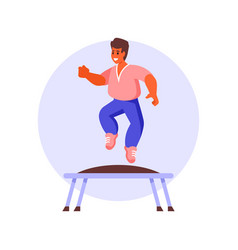 Overweight Man Jumping On A Trampoline