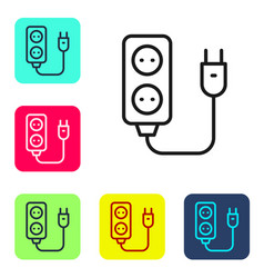 Black Line Electric Extension Cord Icon Isolated