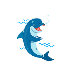 Cartoon Dolphin Character Playing In Blue Waves