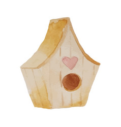 Watercolor Wood Birdhouse With Heart Spring