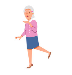 An Elderly Woman Stands On One Leg And Blows