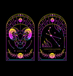 Fluorescent Cards With Astrology Aries Zodiac Sign